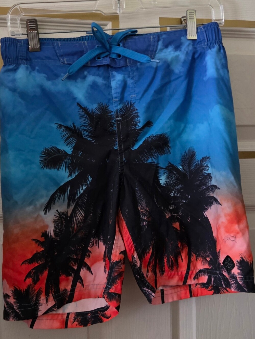 Blue & Red Sunset Palm Board Shorts
